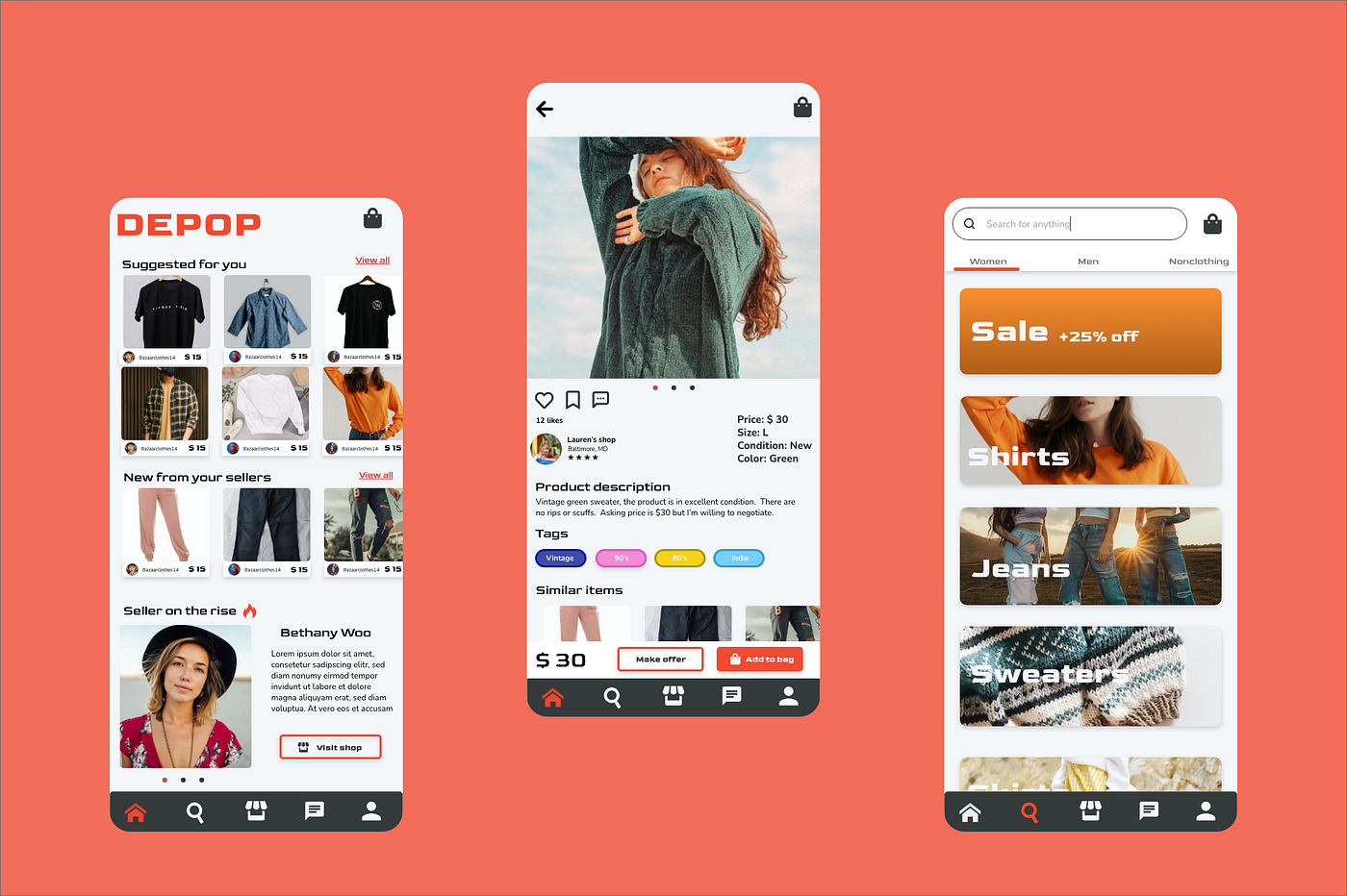 A Depop shop on a phone