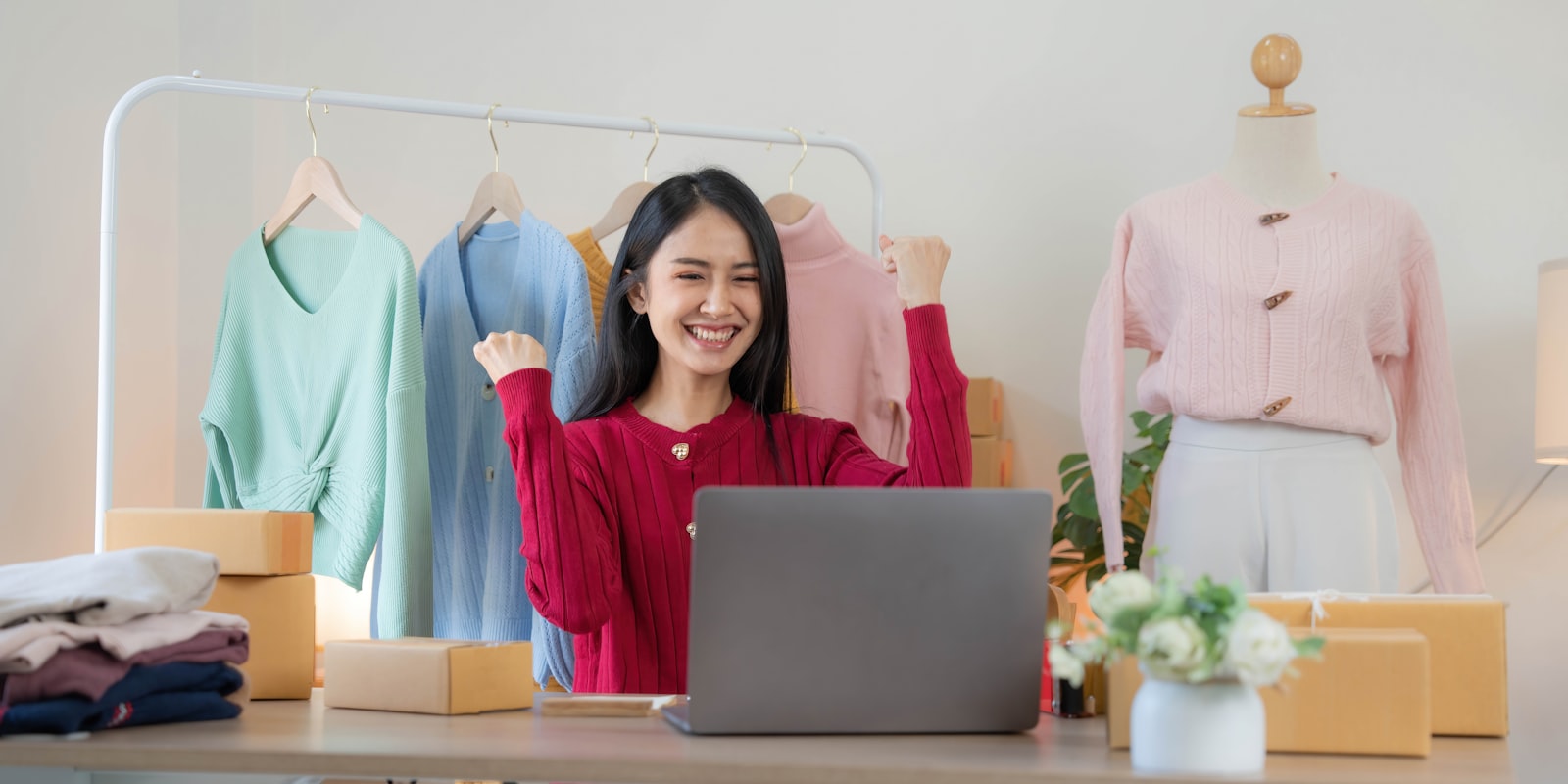 A seller preparing items to list and ship