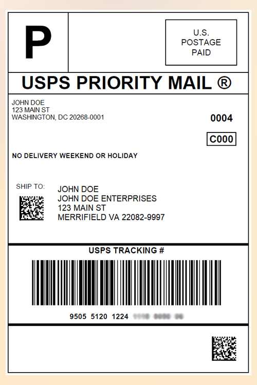 A prepaid pre-addressed USPS label